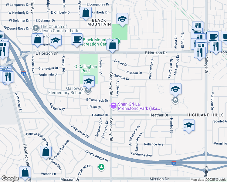 map of restaurants, bars, coffee shops, grocery stores, and more near 709 Greenway Road in Henderson
