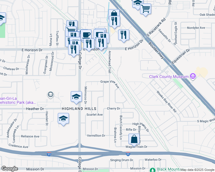 map of restaurants, bars, coffee shops, grocery stores, and more near 710 Arrowhead Trail in Henderson