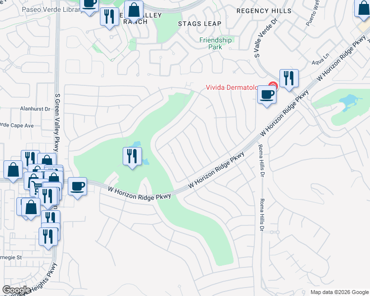 map of restaurants, bars, coffee shops, grocery stores, and more near 490 Carmel Mesa Drive in Henderson
