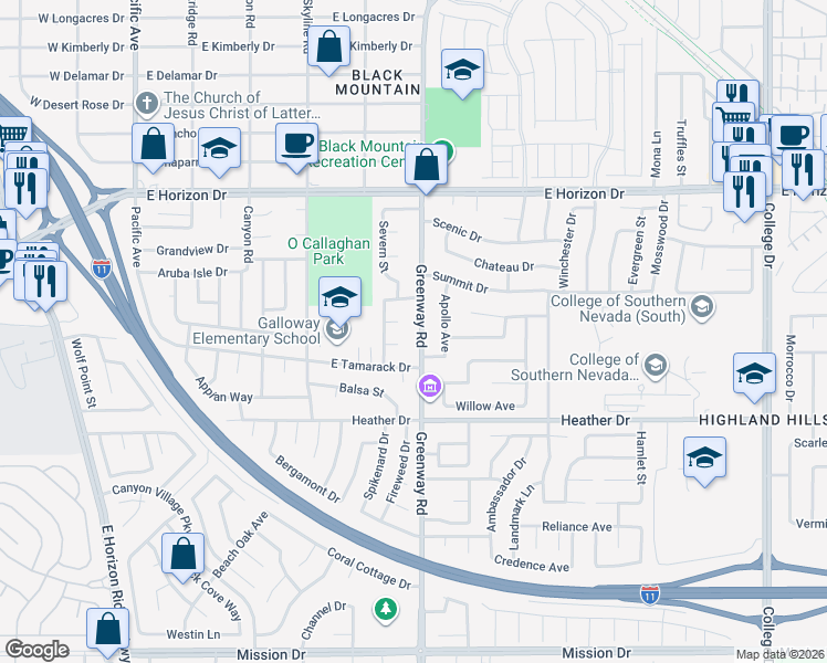 map of restaurants, bars, coffee shops, grocery stores, and more near 710 Greenway Road in Henderson