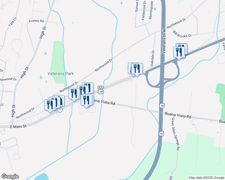 map of restaurants, bars, coffee shops, grocery stores, and more near 235 Buena Vista Road in Huntingdon