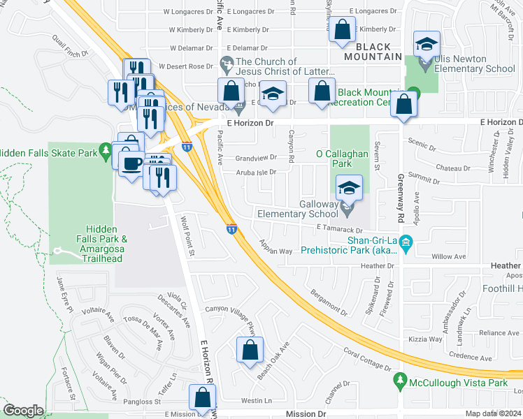 map of restaurants, bars, coffee shops, grocery stores, and more near 122 Red Coral Drive in Henderson