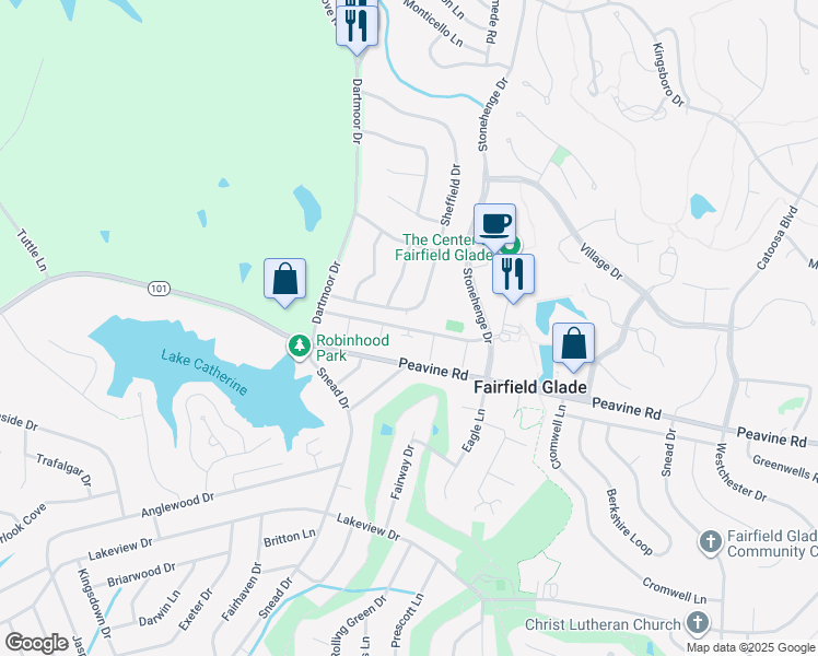 map of restaurants, bars, coffee shops, grocery stores, and more near 128 Wilshire Heights Drive in Crossville