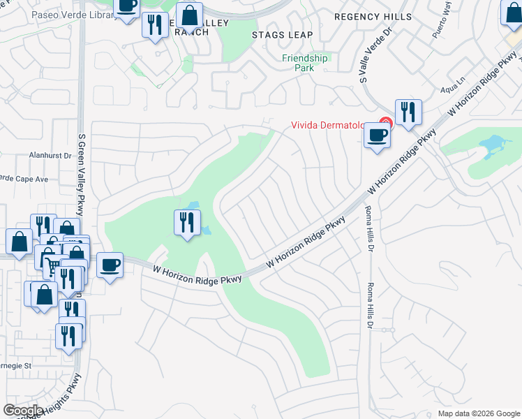 map of restaurants, bars, coffee shops, grocery stores, and more near 490 Carmel Mesa Drive in Henderson