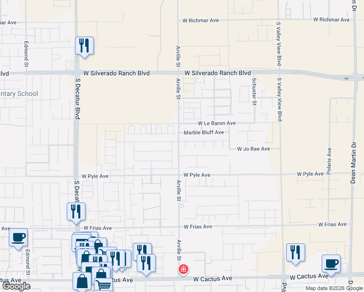 map of restaurants, bars, coffee shops, grocery stores, and more near Lailah Skye Avenue in Las Vegas