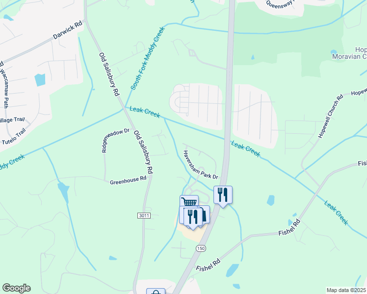 map of restaurants, bars, coffee shops, grocery stores, and more near 1694 Haversham Park Drive in Winston-Salem