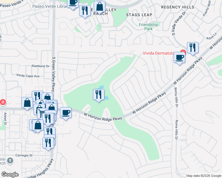 map of restaurants, bars, coffee shops, grocery stores, and more near 473 Eagle Vista Drive in Henderson