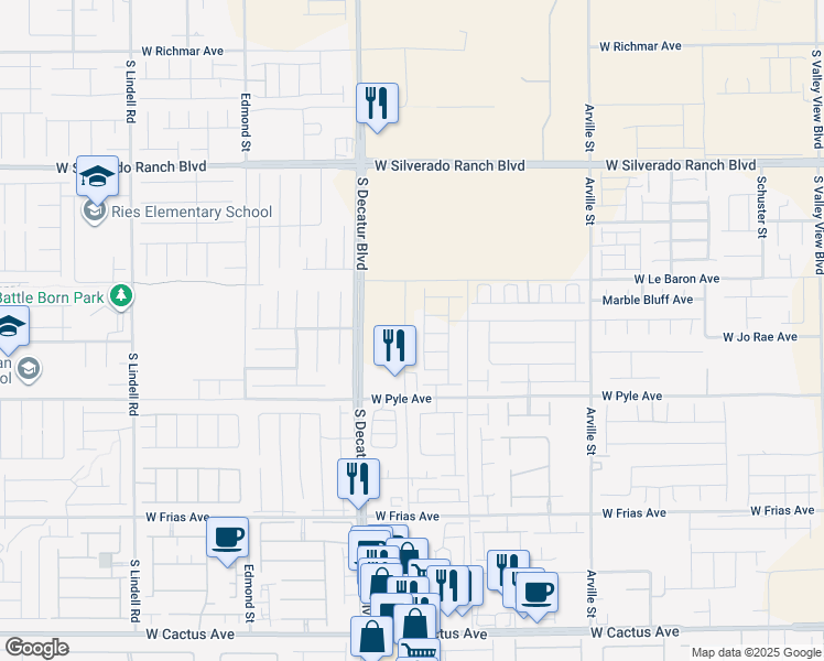 map of restaurants, bars, coffee shops, grocery stores, and more near 9986 South Ullom Drive in Las Vegas
