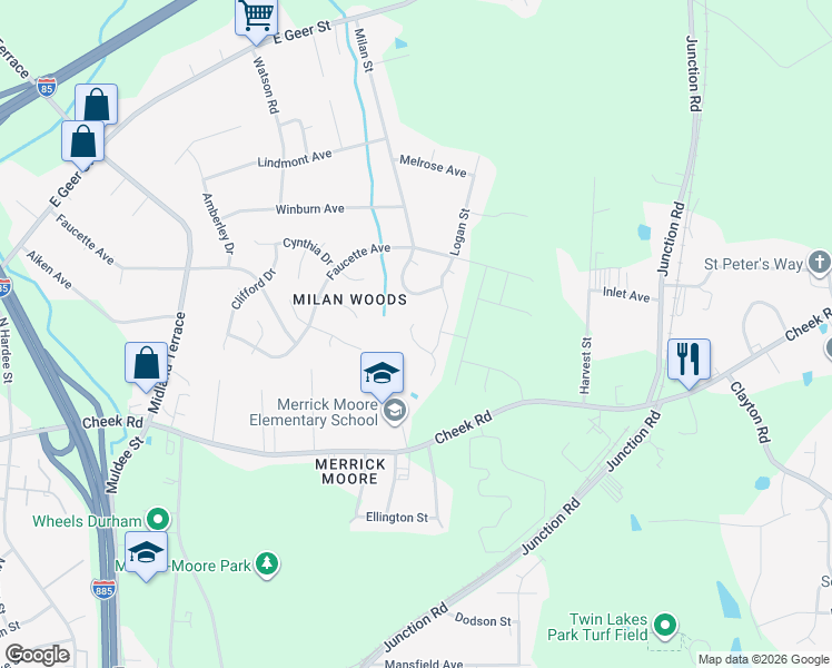 map of restaurants, bars, coffee shops, grocery stores, and more near 1321 Logan Street in Durham