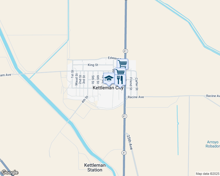 map of restaurants, bars, coffee shops, grocery stores, and more near 701 General Petroleum Avenue in Kettleman City