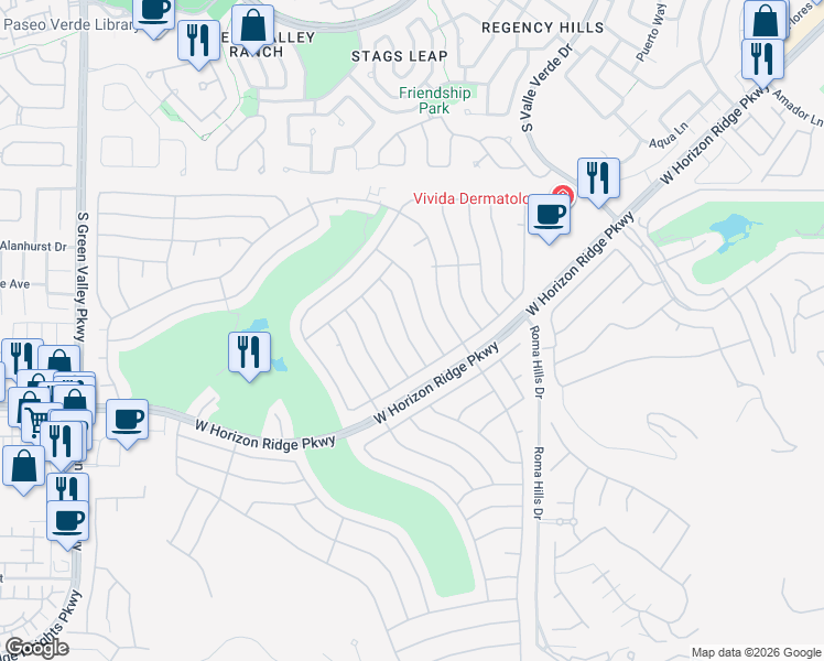 map of restaurants, bars, coffee shops, grocery stores, and more near 1997 High Mesa Drive in Henderson