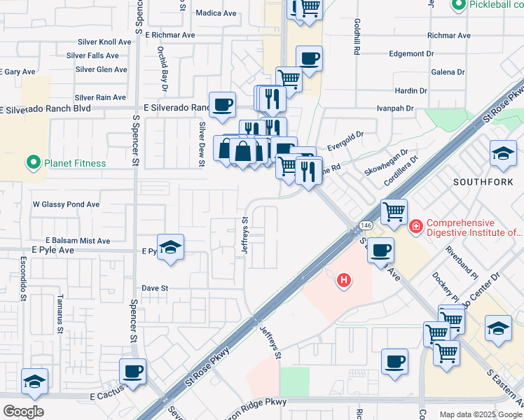 map of restaurants, bars, coffee shops, grocery stores, and more near 9967 Aspen Rose Street in Las Vegas