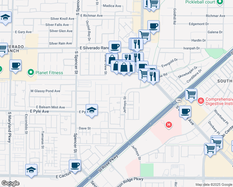 map of restaurants, bars, coffee shops, grocery stores, and more near 9942 Shallot Court in Las Vegas