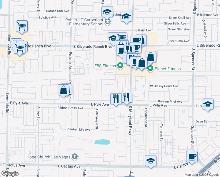 map of restaurants, bars, coffee shops, grocery stores, and more near 1062 Sweeping Ivy Court in Las Vegas