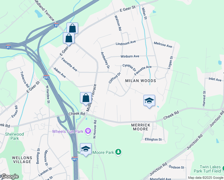 map of restaurants, bars, coffee shops, grocery stores, and more near 1006 Clifford Drive in Durham