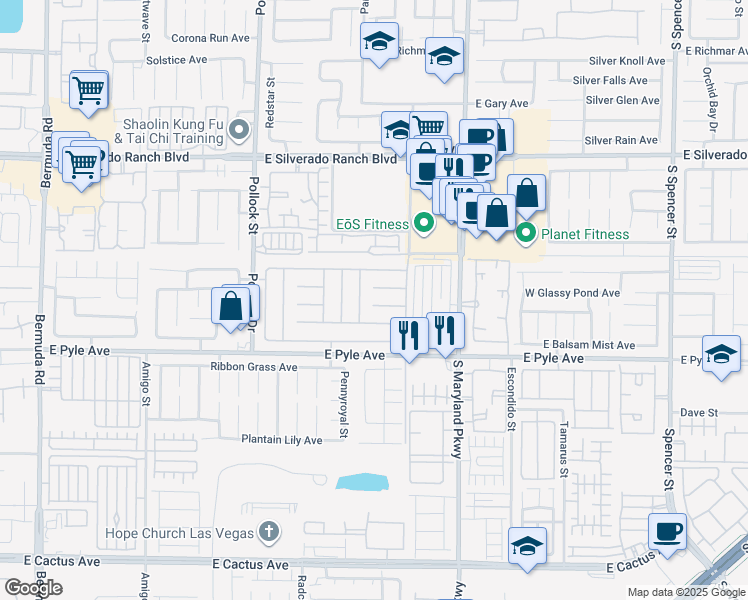 map of restaurants, bars, coffee shops, grocery stores, and more near 1060 Wild Fern Court in Las Vegas