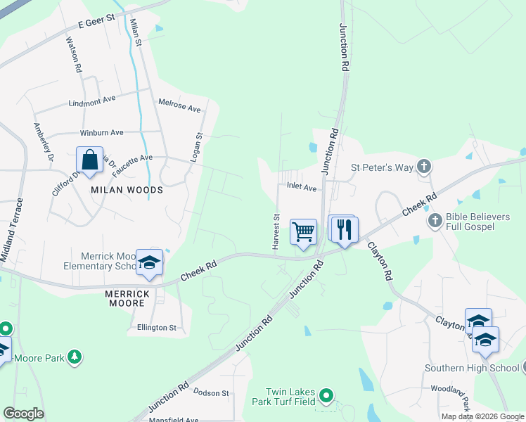 map of restaurants, bars, coffee shops, grocery stores, and more near 931 Harvest Street in Durham