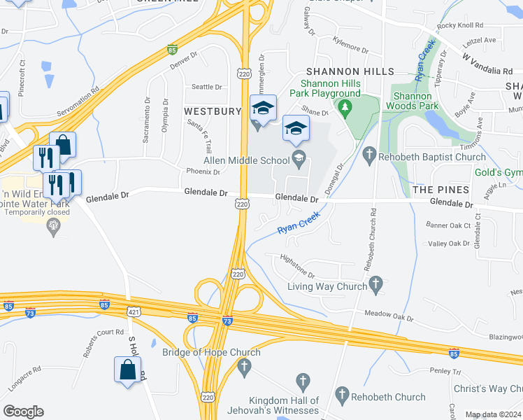 map of restaurants, bars, coffee shops, grocery stores, and more near 1119 Glendale Drive in Greensboro