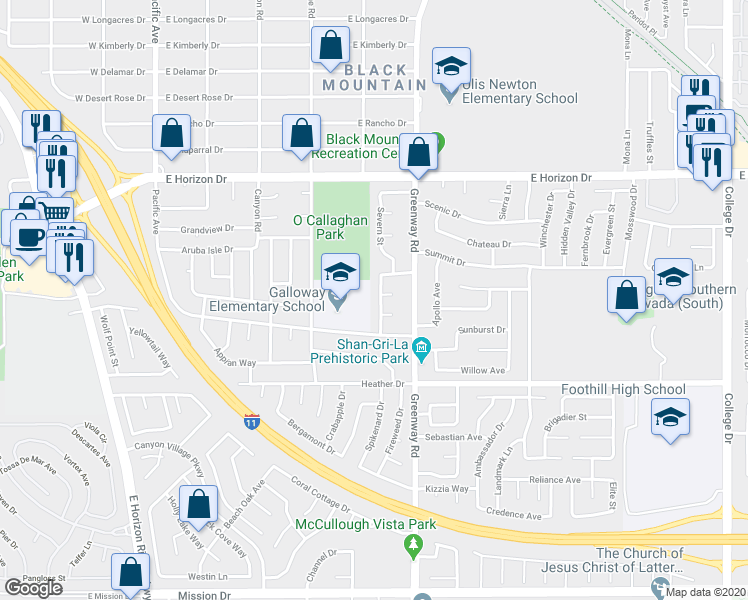 map of restaurants, bars, coffee shops, grocery stores, and more near 708 Summerland Drive in Henderson