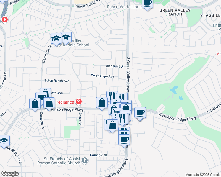 map of restaurants, bars, coffee shops, grocery stores, and more near 508 Beaconwood Street in Henderson