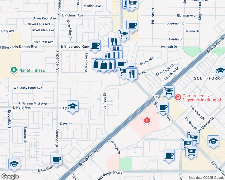map of restaurants, bars, coffee shops, grocery stores, and more near 5320 Ione Road in Henderson