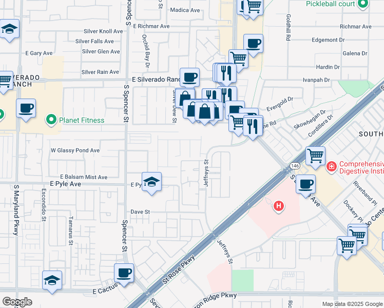 map of restaurants, bars, coffee shops, grocery stores, and more near 9942 Shallot Court in Las Vegas
