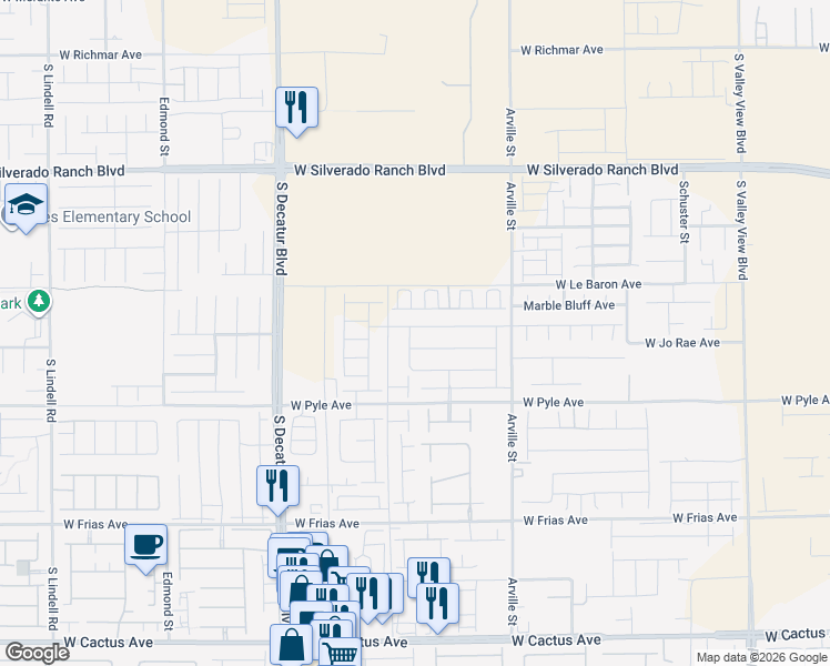 map of restaurants, bars, coffee shops, grocery stores, and more near 4611 West Le Baron Avenue in Las Vegas