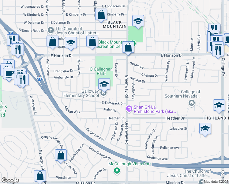 map of restaurants, bars, coffee shops, grocery stores, and more near 708 Summerland Drive in Henderson