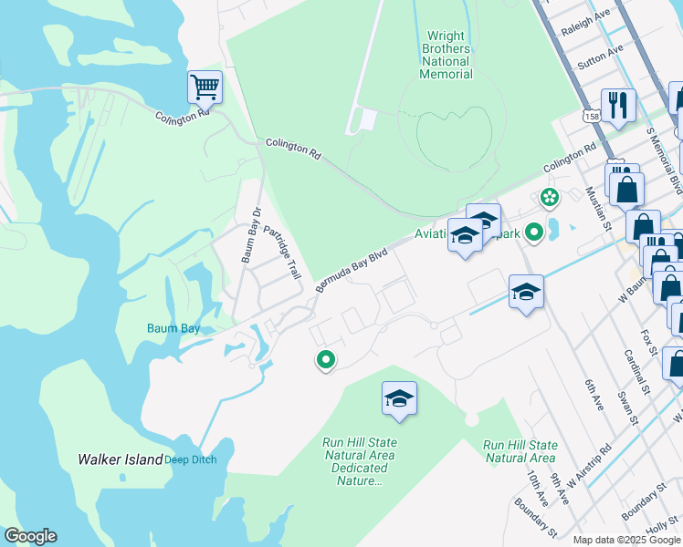 map of restaurants, bars, coffee shops, grocery stores, and more near Bermuda Bay Boulevard in Kill Devil Hills