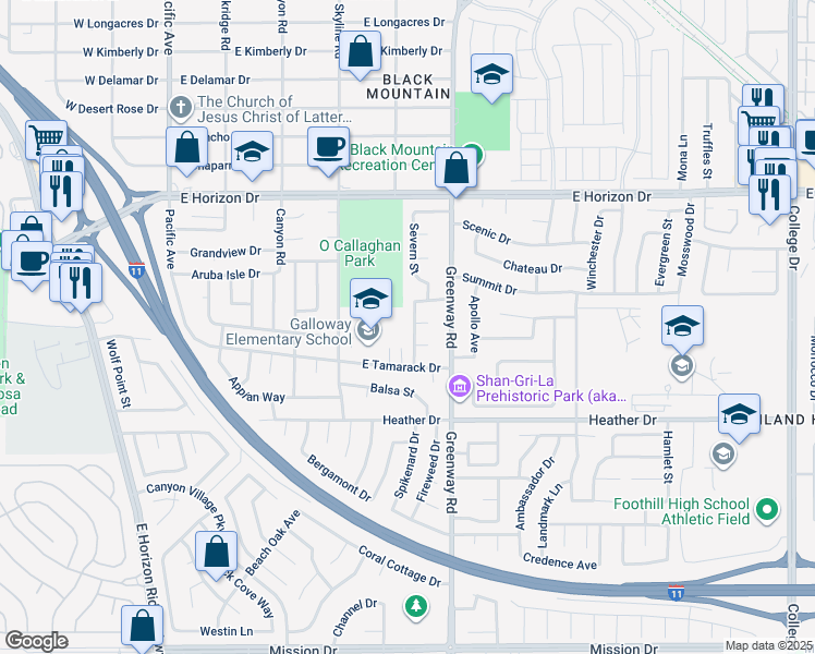 map of restaurants, bars, coffee shops, grocery stores, and more near 708 Summerland Drive in Henderson
