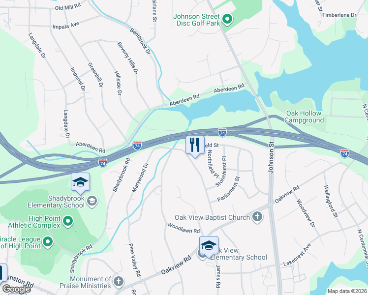 map of restaurants, bars, coffee shops, grocery stores, and more near 3707 Rolling Road in High Point