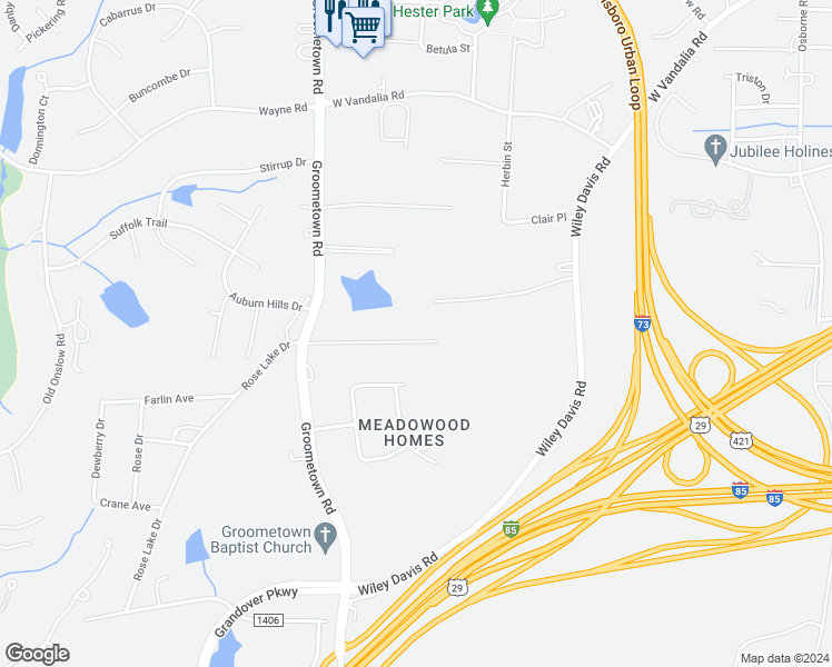 map of restaurants, bars, coffee shops, grocery stores, and more near 4008 Sedgewood Lane in Greensboro