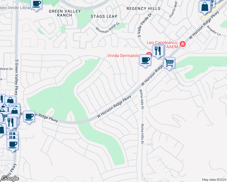 map of restaurants, bars, coffee shops, grocery stores, and more near 500 Edgefield Ridge Place in Henderson