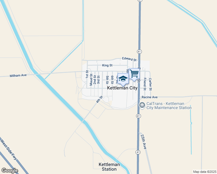map of restaurants, bars, coffee shops, grocery stores, and more near 200 5th Street in Kettleman City