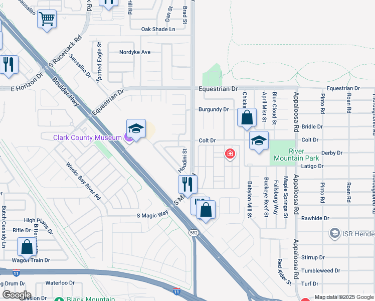 map of restaurants, bars, coffee shops, grocery stores, and more near 2020 Houdini Street in Henderson