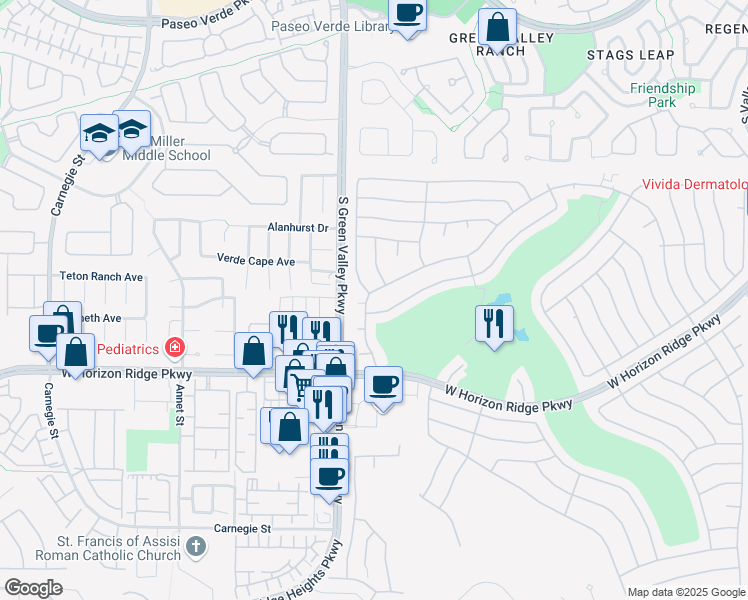 map of restaurants, bars, coffee shops, grocery stores, and more near 459 Tatum Ridge Street in Henderson