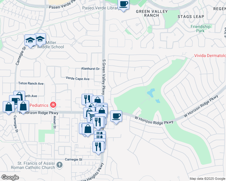 map of restaurants, bars, coffee shops, grocery stores, and more near 459 Tatum Ridge Street in Henderson