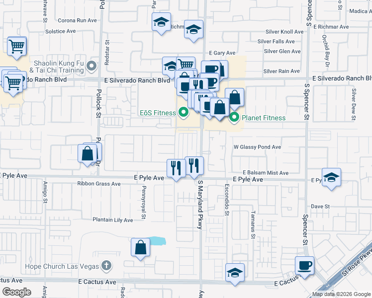 map of restaurants, bars, coffee shops, grocery stores, and more near 9943 Delicate Dew Street in Las Vegas