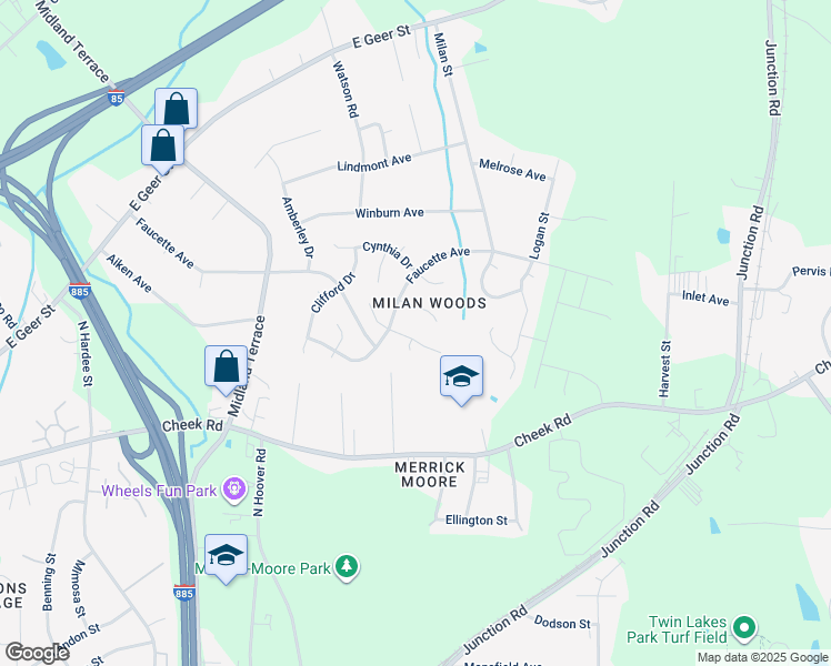 map of restaurants, bars, coffee shops, grocery stores, and more near 7 Alicia Court in Durham