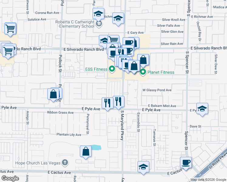 map of restaurants, bars, coffee shops, grocery stores, and more near 9977 Fragile Fields Street in Las Vegas