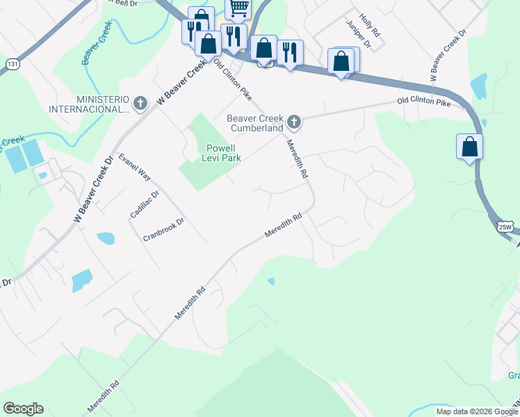 map of restaurants, bars, coffee shops, grocery stores, and more near 3730 Wittenham Drive in Knoxville