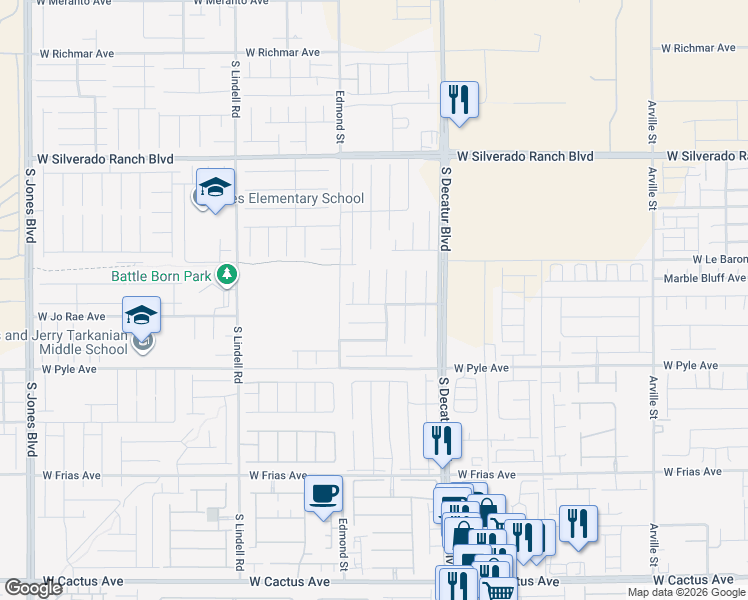map of restaurants, bars, coffee shops, grocery stores, and more near 9992 Mills Reef Court in Las Vegas