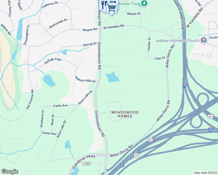 map of restaurants, bars, coffee shops, grocery stores, and more near 4022 Sedgewood Lane in Greensboro