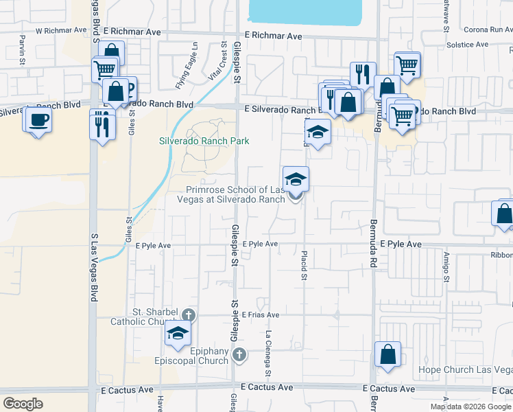 map of restaurants, bars, coffee shops, grocery stores, and more near 229 Wellspring Avenue in Las Vegas