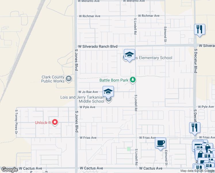 map of restaurants, bars, coffee shops, grocery stores, and more near 5778 Robin Ridge Avenue in Las Vegas