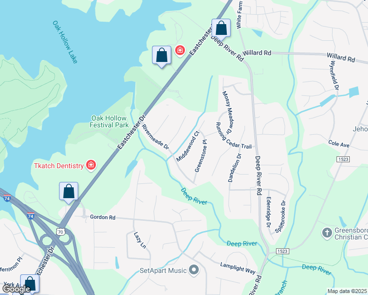 map of restaurants, bars, coffee shops, grocery stores, and more near 1915 Middlewood Court in High Point