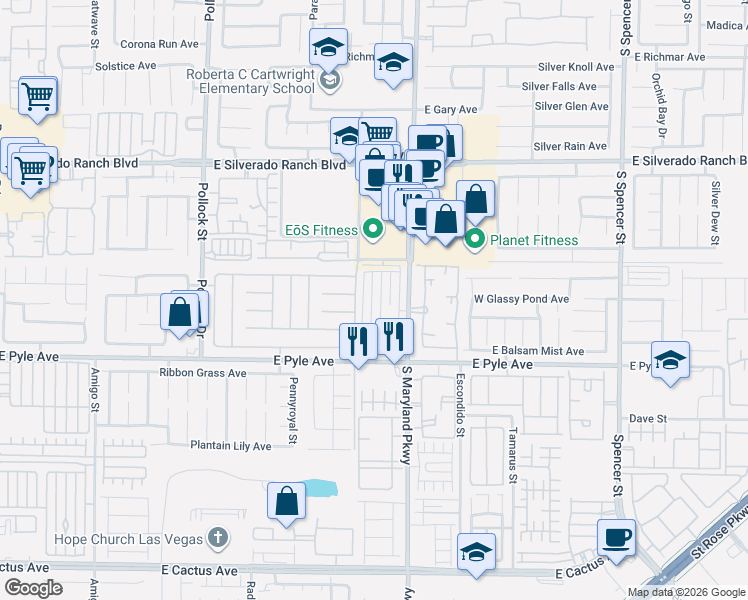 map of restaurants, bars, coffee shops, grocery stores, and more near 9943 Delicate Dew Street in Las Vegas
