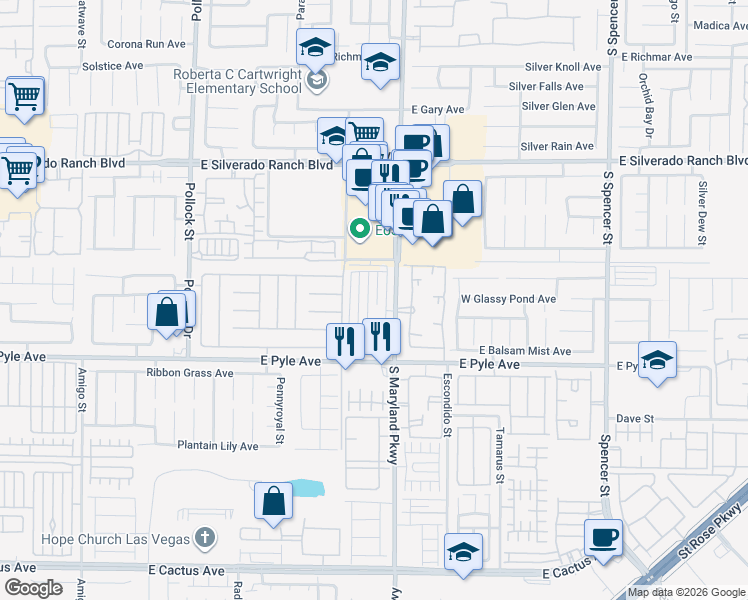 map of restaurants, bars, coffee shops, grocery stores, and more near 9943 Delicate Dew Street in Las Vegas