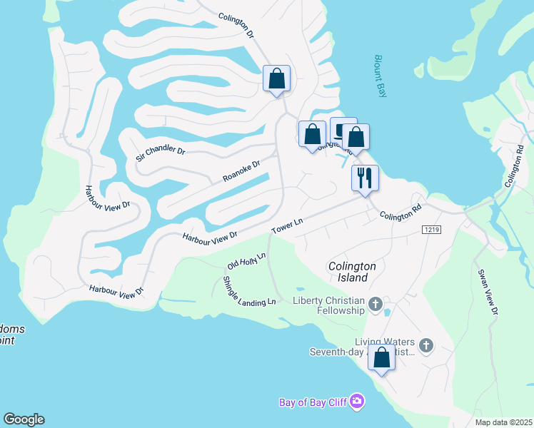 map of restaurants, bars, coffee shops, grocery stores, and more near 116 Sir Richard West in Kill Devil Hills