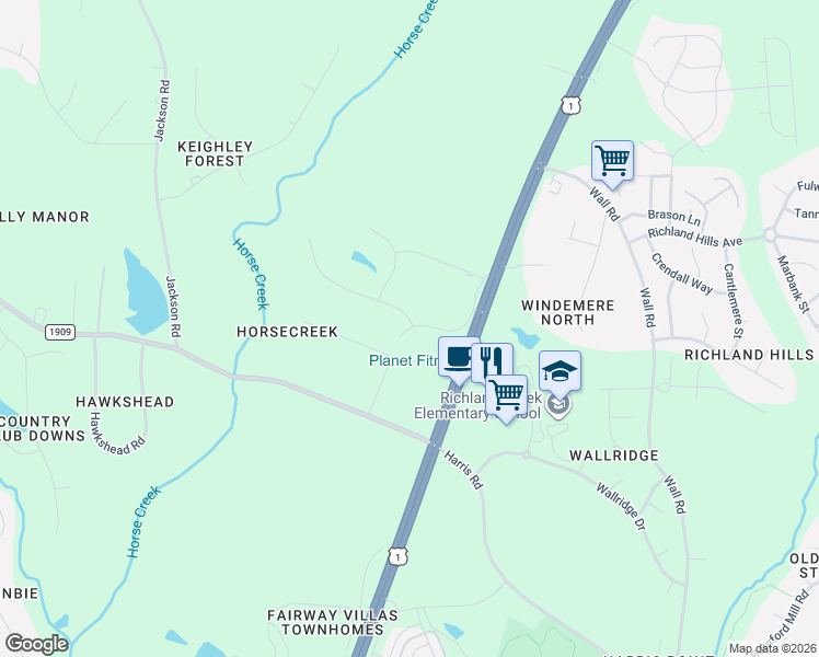 map of restaurants, bars, coffee shops, grocery stores, and more near 3717 Legato Lane in Wake Forest